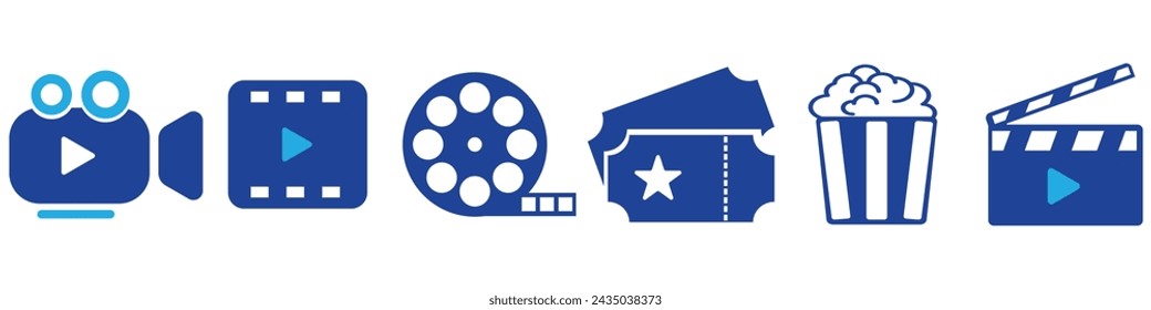 collection of cinema icons, Cinema icons set. Collection icon: Popcorn box, movie, clapper board, film, movie, tv, video and other. Flat style - stock vector.