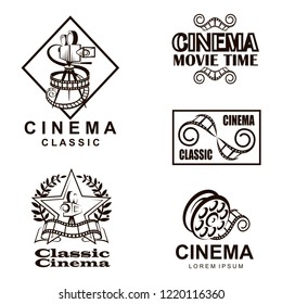 collection of cinema labels isolated on white background