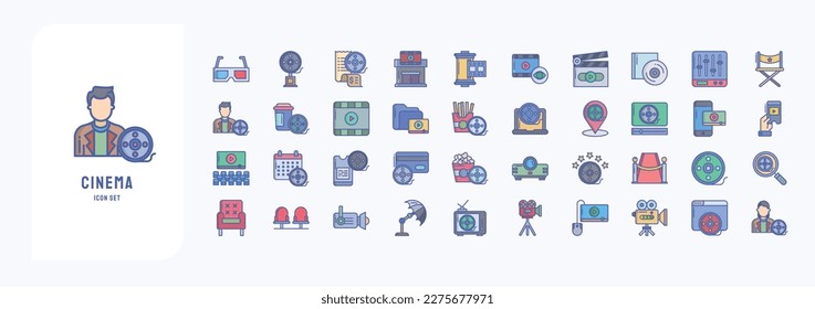 Conjunto de iconos de la colección de cines y del vector del cine
