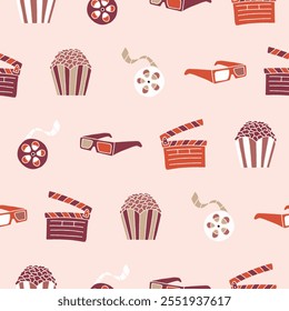 Collection of Cinema Vector Seamless Pattern illustration for Print, Wallpaper, Decoration.