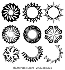 Collection of circle abstract symbols. Radial tribal tattoo. Spiral shape abstract tattoo