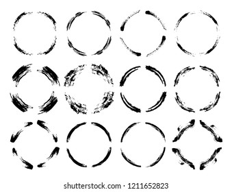 Collection of circle borders isolated. Set of round grunge frames. Vector illustration. 