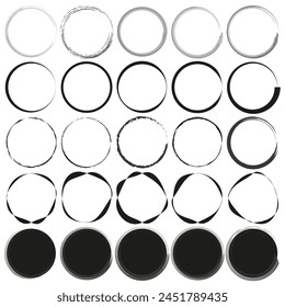 Collection of circle designs. Various strokes and textures. Vector illustration. EPS 10.
