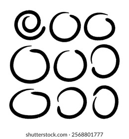 collection of circle and elliptical line drawings with modern textured lines