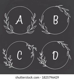 collection of circle floral or circle frame on chalkboard background