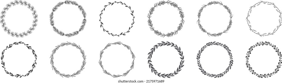 Collection of circle frame leaf wreath element decorative design for invitation card template  