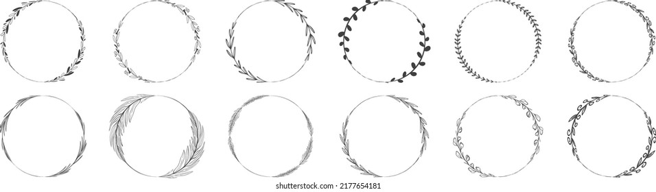 Collection of circle frame leaf wreath element decorative design for invitation card template  