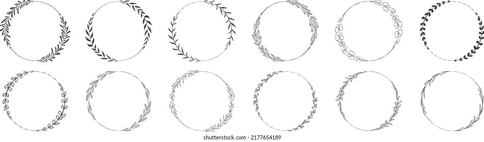 Collection of circle frame leaf wreath element decorative design for invitation card template  