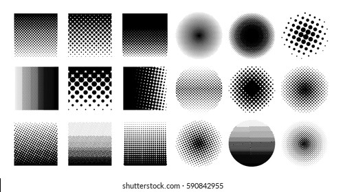 Collection circle halftone element, monochrome abstract graphic for DTP, prepress or generic concepts. Vector illustration. Isolated on white background