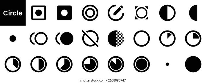 Collection of circle icons. Black flat icon set isolated on white Background
