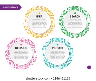 Collection Circle infographic for the presentation. Bright pink, green, blue, yellow dotted line under white sheet of paper. Template for diagram. Vector illustration.