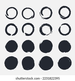 Collection of circle shape ink brush strokes