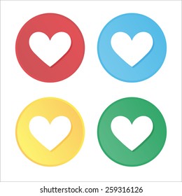 Collection of circle style heart vector set in different colors, red, blue, green and yellow gradients. Isolated on white background.