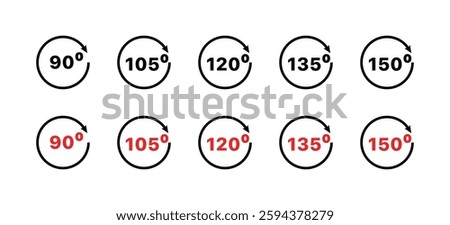 Collection of circles with angles in black and red text. Vector icon
