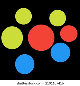 A collection of circles consisting of three colors yellow, red and blue.
