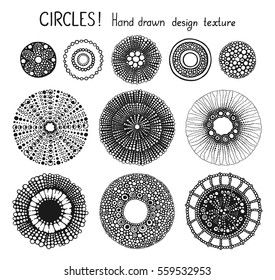 Collection of circles Hand Drawn. Vector abstract illustration isolated design texture in vintage style.