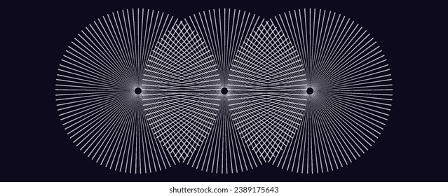 Collection of circles round curve shapes with wavy dynamic lines isolated on black background technology concept. Circular light frame border. vector