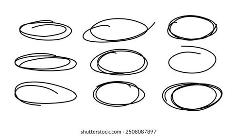 Collection circles. Trendy style. Hand drawn. Doodle. Vector. Textbox, bubbles. Frame. Editable stroke. Pencil and  grunge texture. Elements, shapes. Line. Underline. Mark. Curves. Abstract scribbles