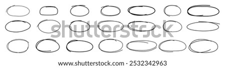 Collection circles in trendy style. Hand drawn. Doodle. Vector. Abstract scribbles. Brush. Editable stroke. Pencil. Element, shapes. Line and underline. Textbox, bubbles. Frame. Mark. Curves. Grunge