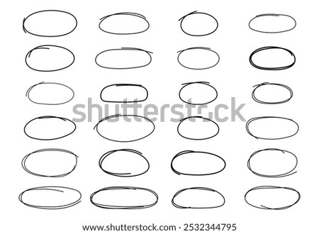 Collection circles in trendy style. Hand drawn. Doodle. Vector. Abstract scribbles. Brush. Editable stroke. Pencil. Element, shapes. Line and underline. Textbox, bubbles. Frame. Mark. Curves. Check