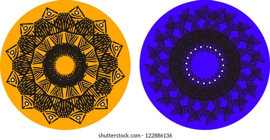 Collection of circular design elements with fishes