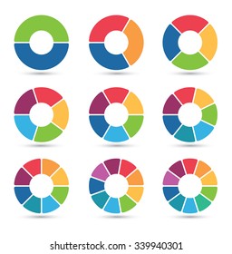 Collection Of Circular Diagrams With 2, 3, 4, 5, 6, 7, 8, 9 And 10 Segments