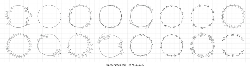 Collection of circular floral frames, delicate and intricate designs. Floral frames in various styles, perfect for decoration. Circular and floral themes repeated. Frame element vector set.