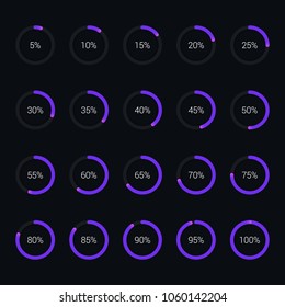 Collection Of Circular Futuristic Progress Loading Bar And Buffering Percentage Isolated On Solid Color Background, Vector Illustration