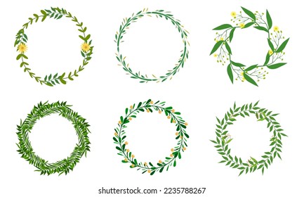 Collection of circular green wreaths. Perfect for greeting frames, invitations and celebrations