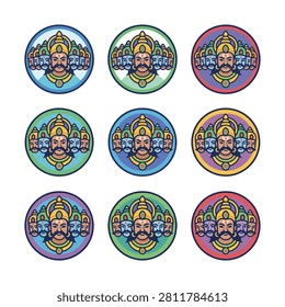 A collection of circular icons featuring the Hindu deity Ravana, depicted with his characteristic multiple faces.