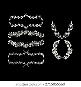 Colección de corona circular de laurel, emblema floral rama griega de hojas de roble