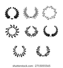 Colección de corona circular de laurel, emblema floral rama griega de hojas de roble