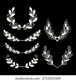 Coleção de coroa de louro circular, Emblema floral grego ramo de folhas de carvalho