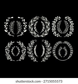 Collection of circular laurel wreath, Emblem floral Greek branch of oak leaves