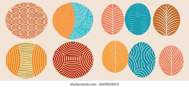 Coleção de padrões abstratos circulares e ovais geométricos