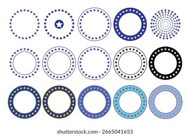 Coleção de Quadros Circulares Bordados por Estrelas em Várias Cores.
