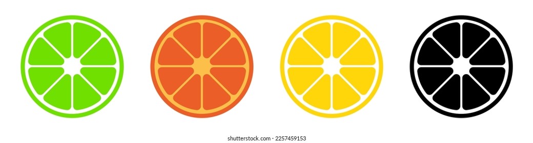 Collection of citrus design icon. Orange, lemon, grapefruit, mandarin and lime flat vector illustration.