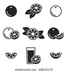 Collection of citrus fruits, orange, grapefruit. Vector, icons, set