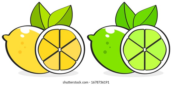 Collection Of Citrus Slices - Icons Set, Colorful Isolated On White Background, Vector Illustration.