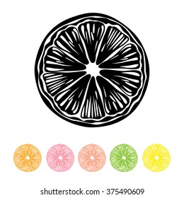 Collection of citrus slices - orange,  grapefruit, lime and lemon, vector, icon