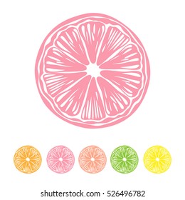 Collection of citrus slices - orange, grapefruit, lime and lemon, vector, icon