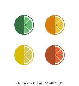 Collection of citrus slices orange, lemon, lime and grapefruit, icons set, colorful isolated on white background, vector illustration.