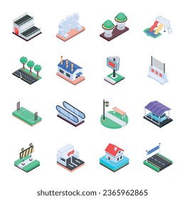 Collection of City Construction Isometric Illustrations 

