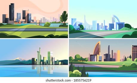 Collection of cityscapes. Beautiful urban scenes.