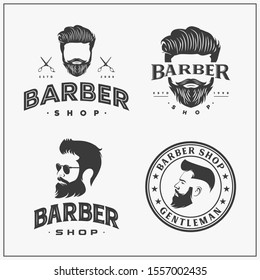 collection of classic barbershop logo, icon and template