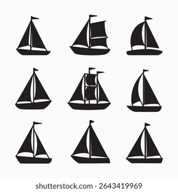 Collection of classic black sailboat silhouettes perfect for maritime and nautical themed designs