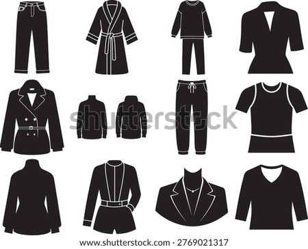 Collection of classic black and white formal and casual attire silhouette 