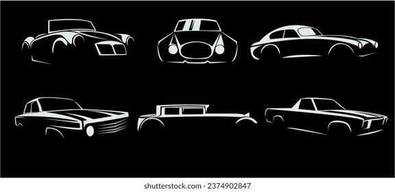 Collection of classic car logo illustration design icons. Classic vehicle silhouette.