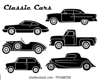 Collection of classic cars. Vector illustration.