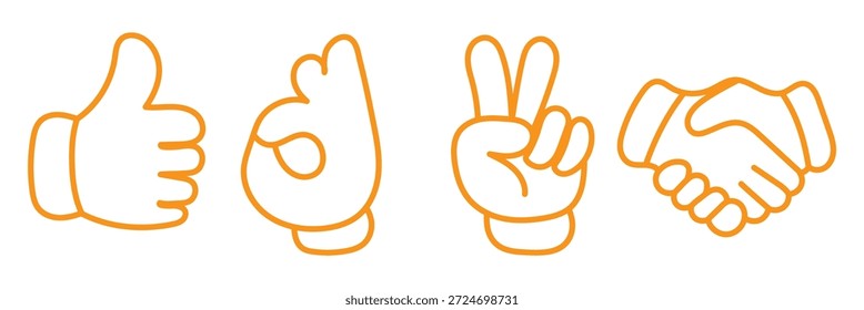 Uma coleção de mãos clássicas de desenho animado em vários gestos e poses, incluindo polegares para cima, apontando e um punho, sobre um fundo branco.